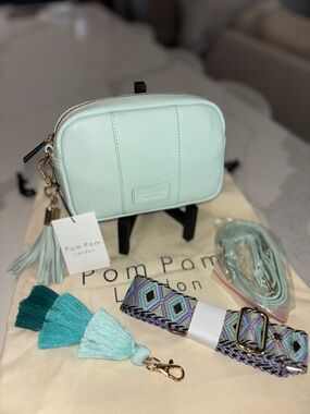 Pom Pom London City Mini Crossbody purse Strap bundle spearmint mint green NWT
